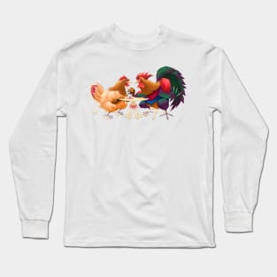 Hen and rooster in a cafe Long Sleeve T-Shirt